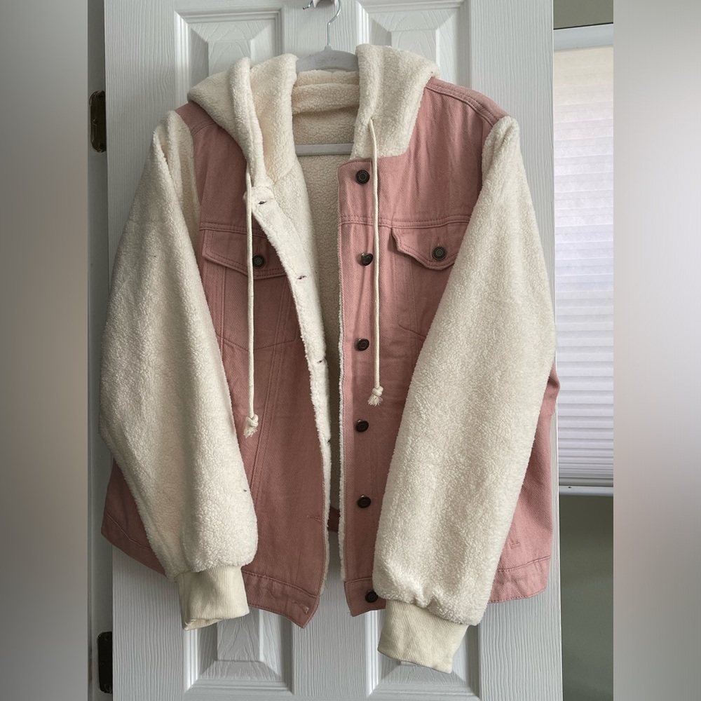 Pink Denim Hooded Jacket lined  Size 2XL.             Never worn